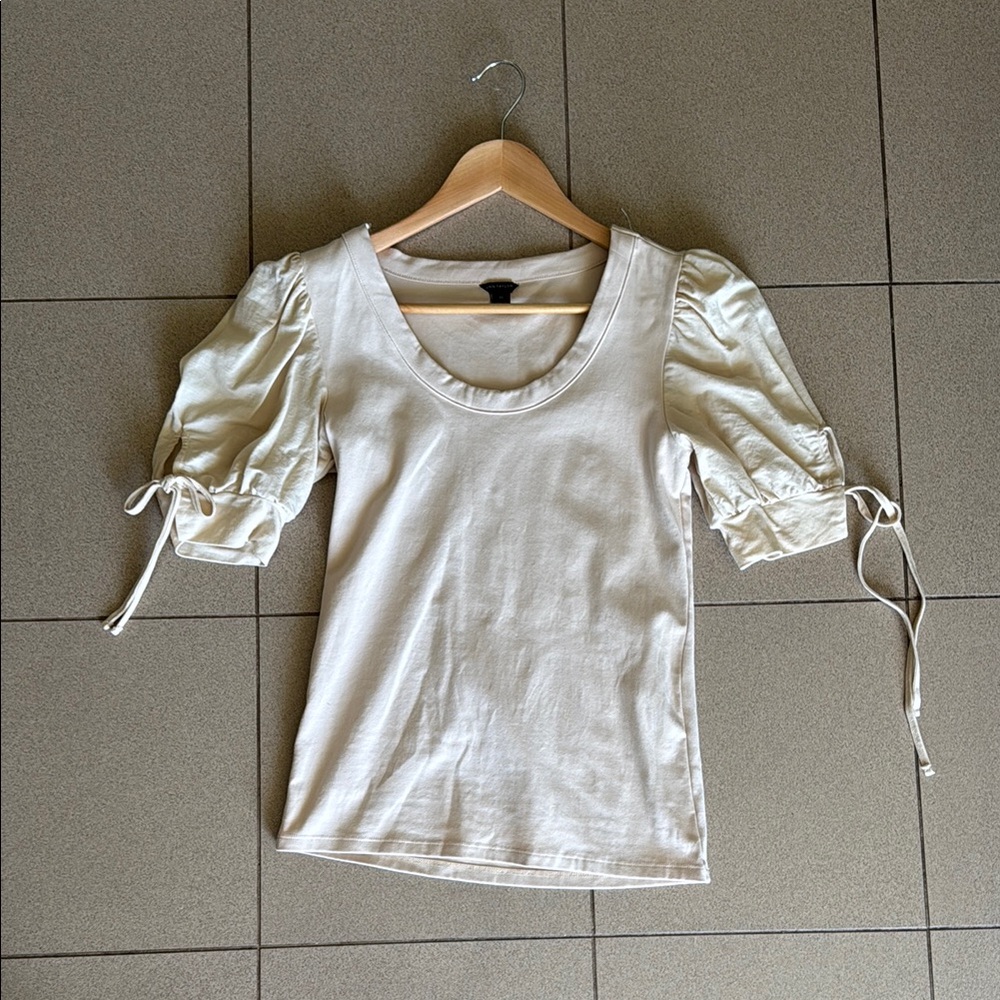 Ann Taylor Cream Fitted Blouse with Tie Front